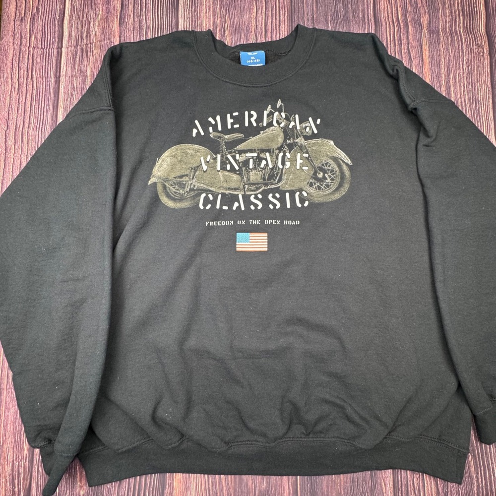 Puritan Sweatshirt XL Black Cotton Blend Biker American Vintage Classic Graphic